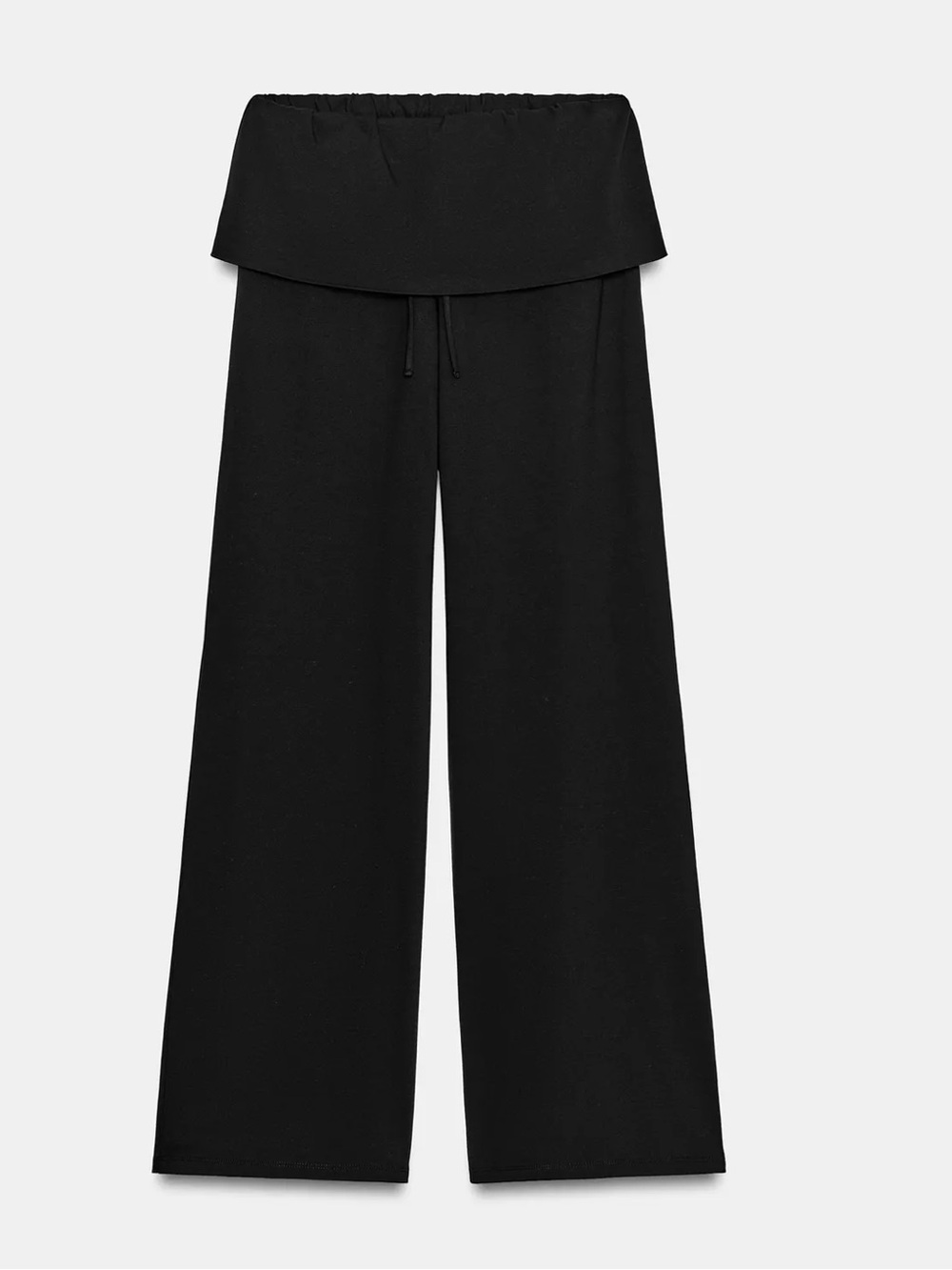 Zara NWT Heavy cotton sash pants Wide Leg Fold-Over Waist Pants - Black